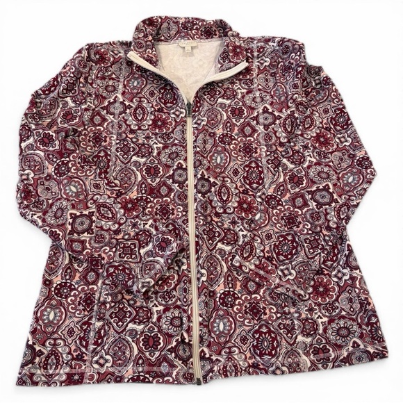 Talbots Jackets & Blazers - Talbots Women’s Burgundy Paisley Full Zip Jacket XL Cotton Blend GUC